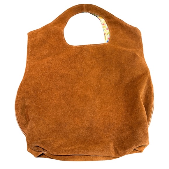 ANNAHMOL Handbags - Annahmol Handcrafted Brown Suede & Floral Reversible‎ Tote Bag